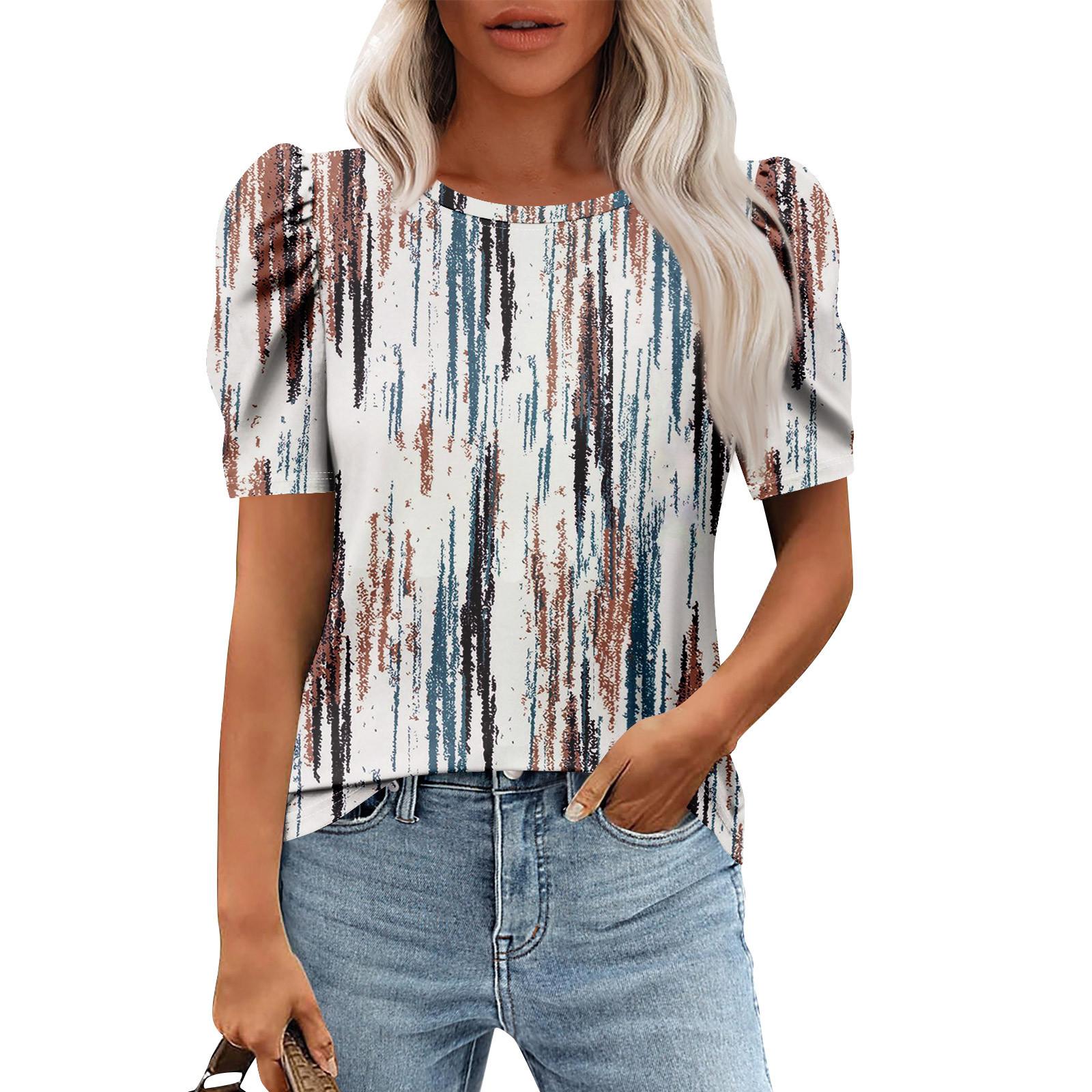 

Женские повседневные топы с коротким рукавом и круглым вырезом с принтом, туники, рубашки, летняя одежда S