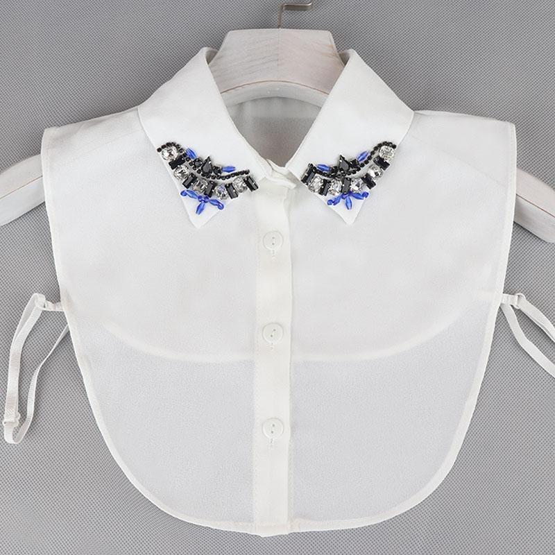 Pearl Detachable Collar Women Crystal Diamond Chiffon Shirt False Fake Collar Women Removable Peto Mujer Chemisier Faux Cols Tie