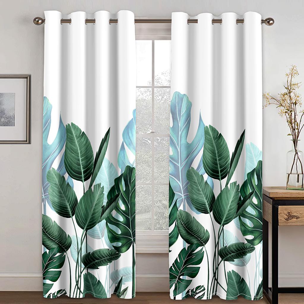 

Small Fresh Flowers And Green Leaves Theme Four Seasons Simple Sunshade Curtain Girls Bedroom Space Home Decorative Piece Window Drapes 100W130H(CM)40x51in&Hook