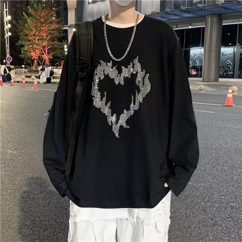 

Мужская футболка с длинным рукавом с принтом, мужская весна-осень, свободный топ с круглым вырезом, повседневная большая футболка, мужской красивый свитер с буквами в стиле хип-хоп