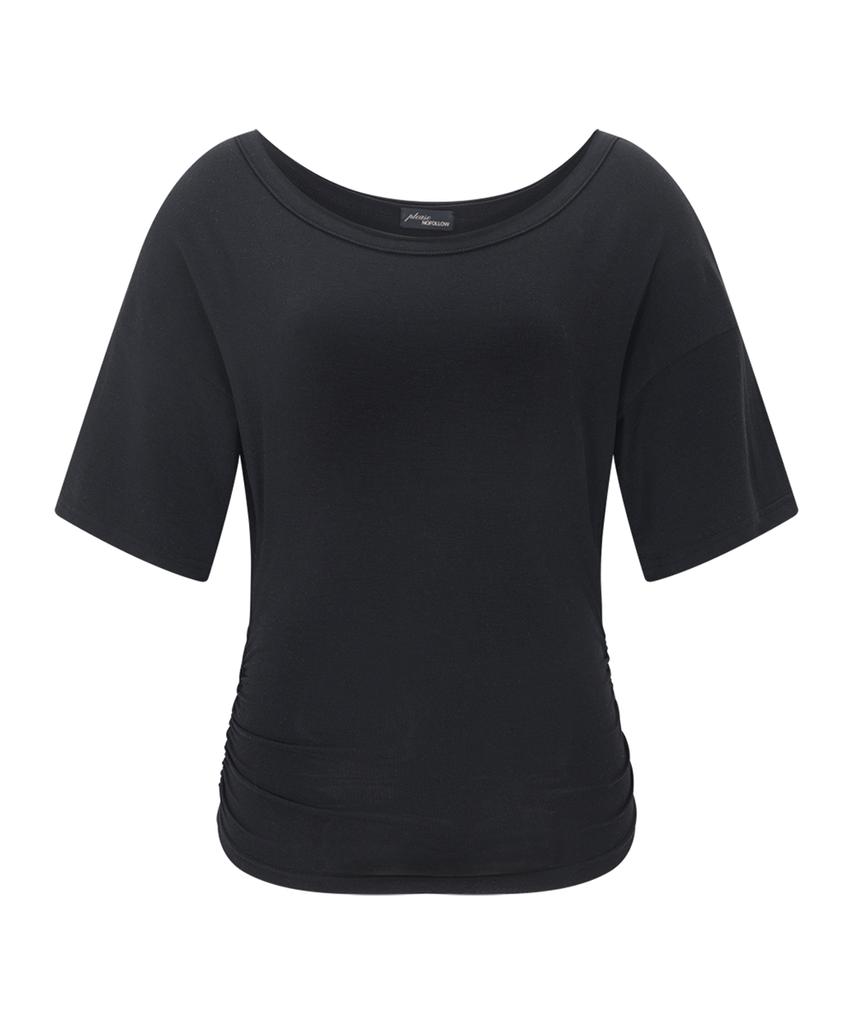 Peullijeunopallou Vin U-Neck Shirring Short Sleeve Top (Black)