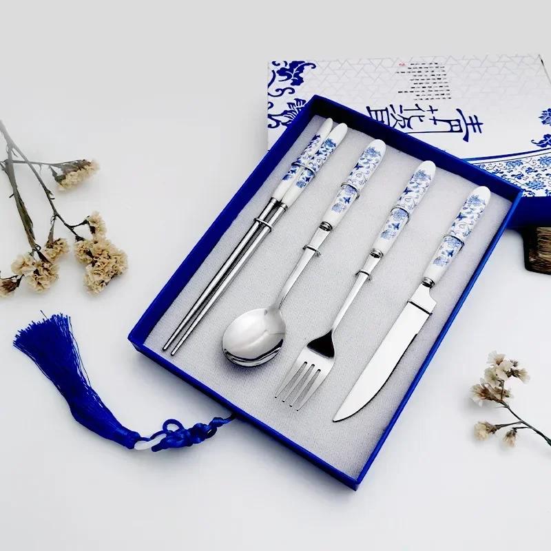 Personalized Laser Engraving Patterns Portable Creative Stainless Steel Korean Chopsticks and Spoon, Cartoon Children Gift