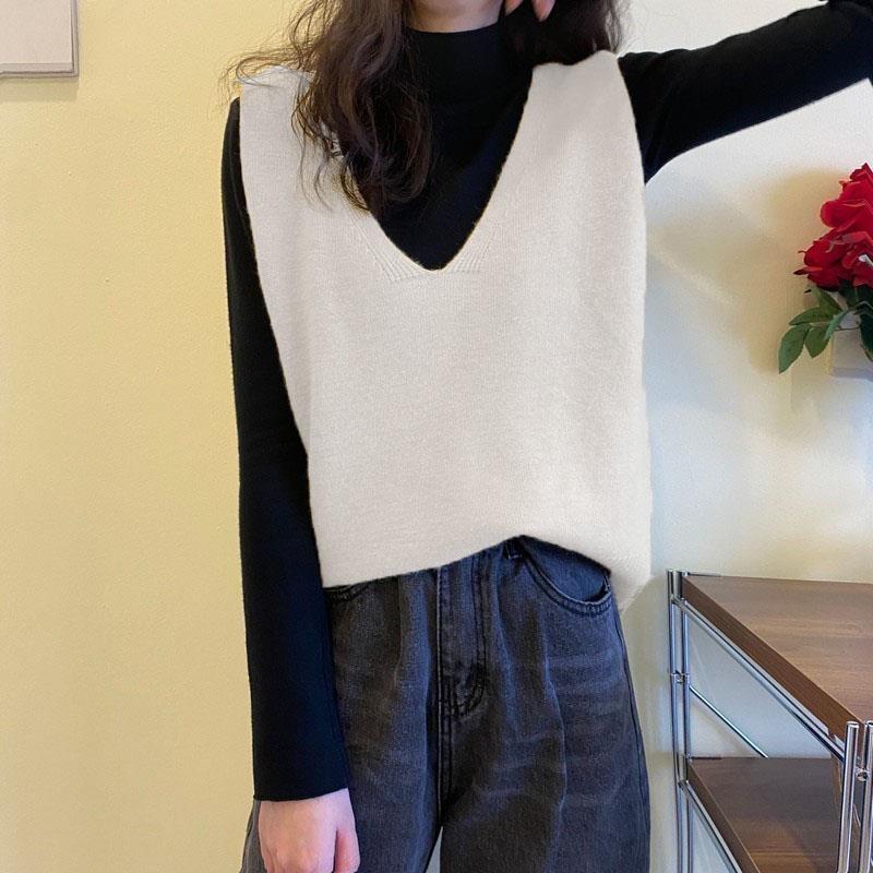 Hongkongský svetr pletený vestový top svetr pro ženy podzim a zima 2023 svetr vesty bez rukávů s výstřihem do V dámský