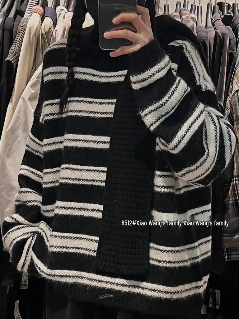 Xiao Wang's 8512 Winter Korean Style Plus Size Striped Pullover Sweater