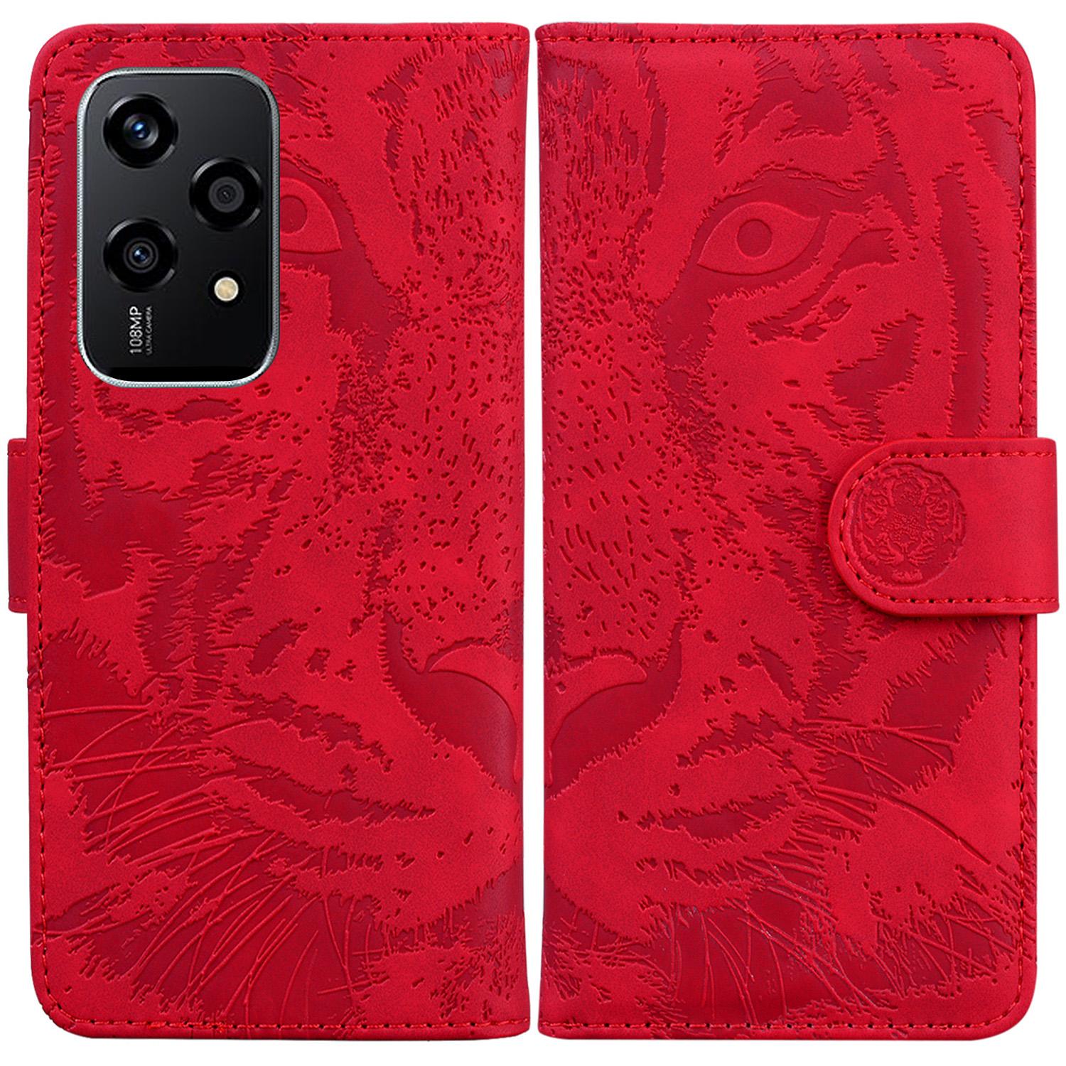 

For Honor 200 Lite Wallet Case Tiger Imprint Leather Shockproof Phone Cover Red