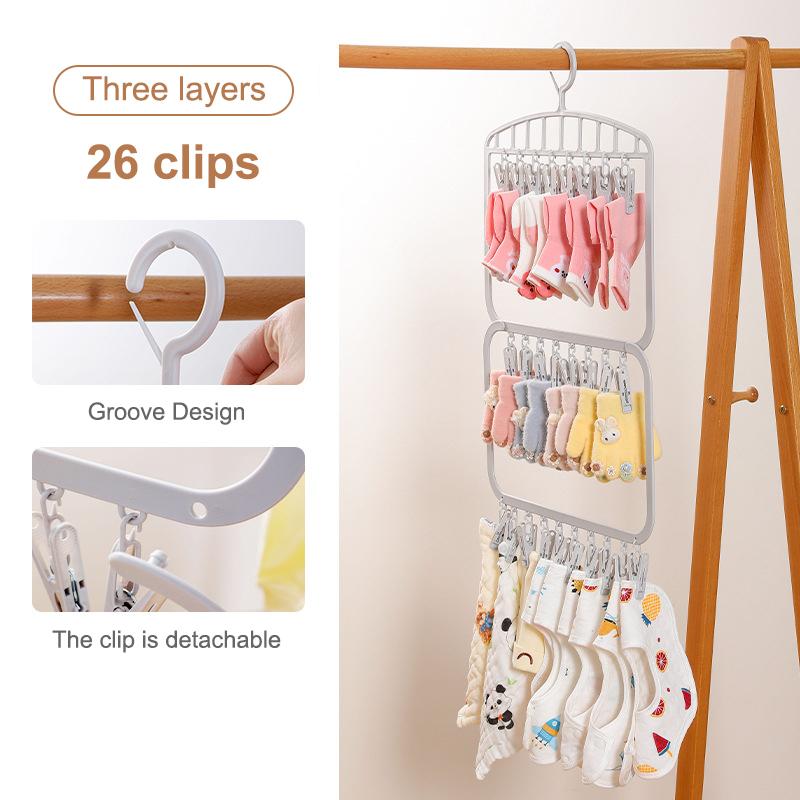 Clothes Hanger Socks Drying Rack With 18/26 Clip Underwear Baby Saliva Towel Multifunctional Household Dormitory Student Laundry