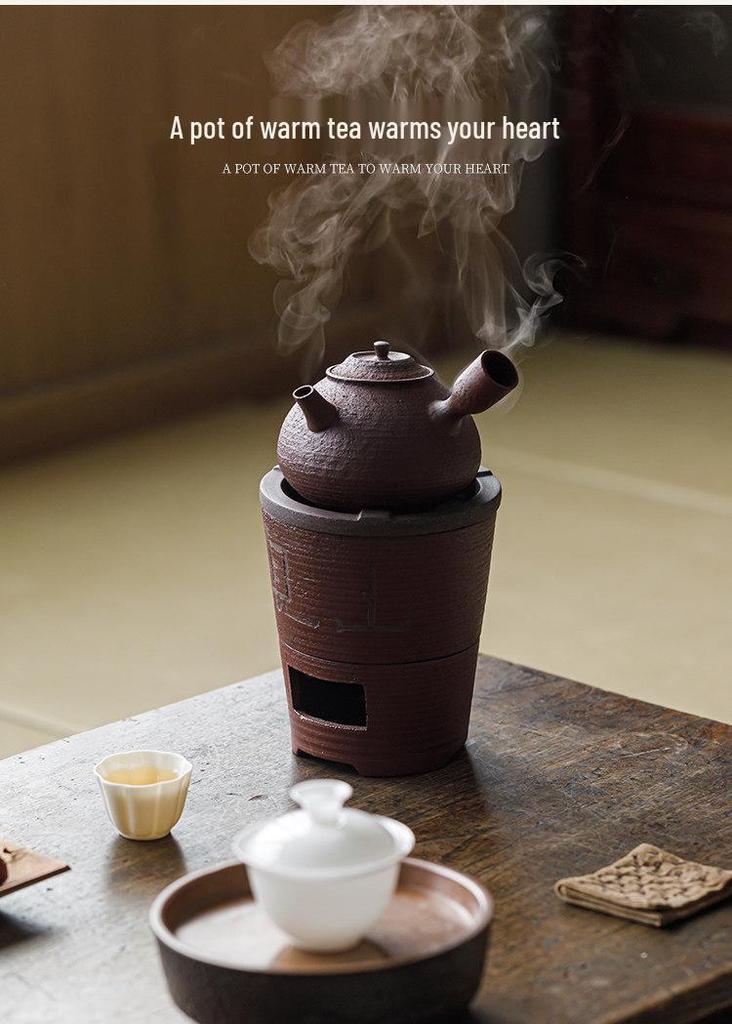 Guanlan Coarse Pottery Dual-use Charcoal Stove & Side-handle Teapot for Outdoor Tea Brewing