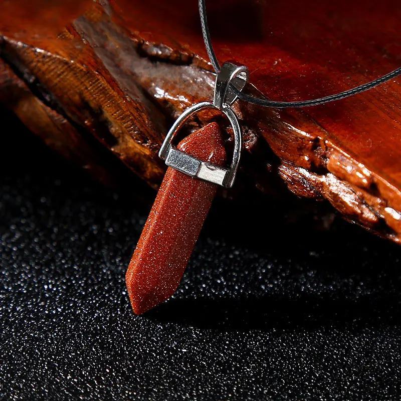 Stylish Hexagonal Crystal Gemstone Pendant Necklace with Gold Cap