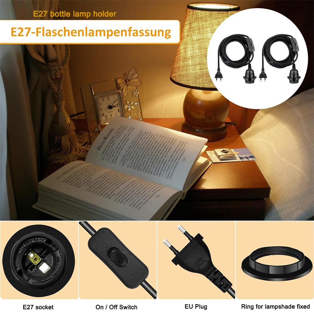 2 Pack E27 Lamp Holders with Switch and 3 5 Meter Cord for Bottle Lamp Setups Including Pendant and Bedside Applications