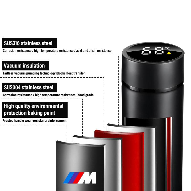 Car Smart Thermos Bottle With Temperature Display Coffee Cup For BMW M E34 E36 E60 E90 E46 E39 E70 F10 F20 F30 X5 X6 X1 M3 M5 M6 E71 F01 F02 F87