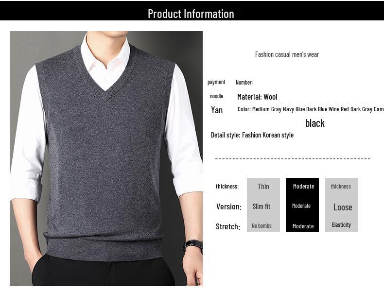 Men's 100% Pure Wool Thickened V-Neck Vest for Autumn/Winter