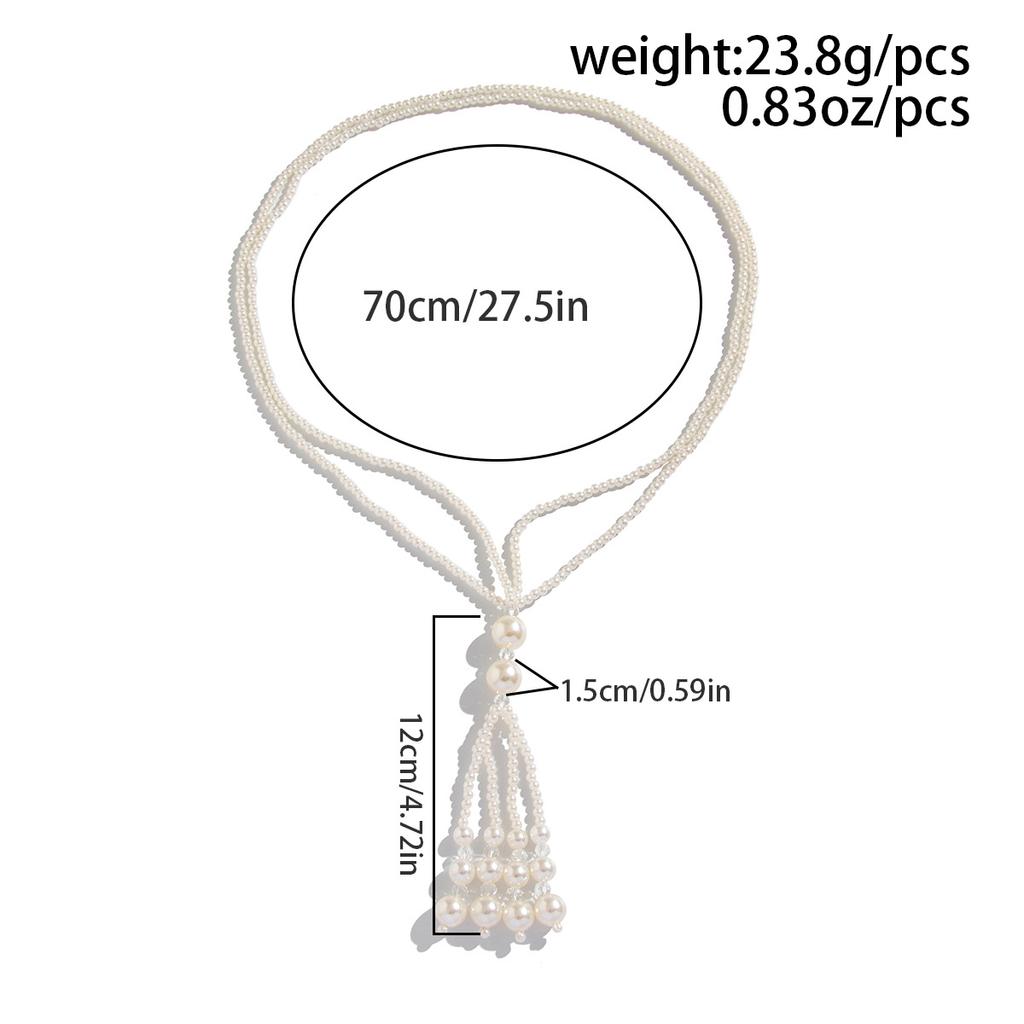 Módní bílý náhrdelník s imitací perel Temperament Jednoduchý dlouhý korálkový křišťálový řetízek na klíční kosti Náhrdelníky svetr Příslušenství