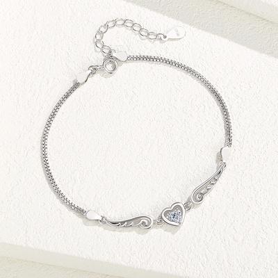 Love Angel Wings Bracelet Sterling Silver S925 Heart Shape Diamond Zircon Bracelet Korean Style Fashion Niche Design Accessories