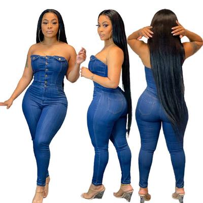 Salopetă Denim European-American Fără Bretele Slim Fit pentru Femei