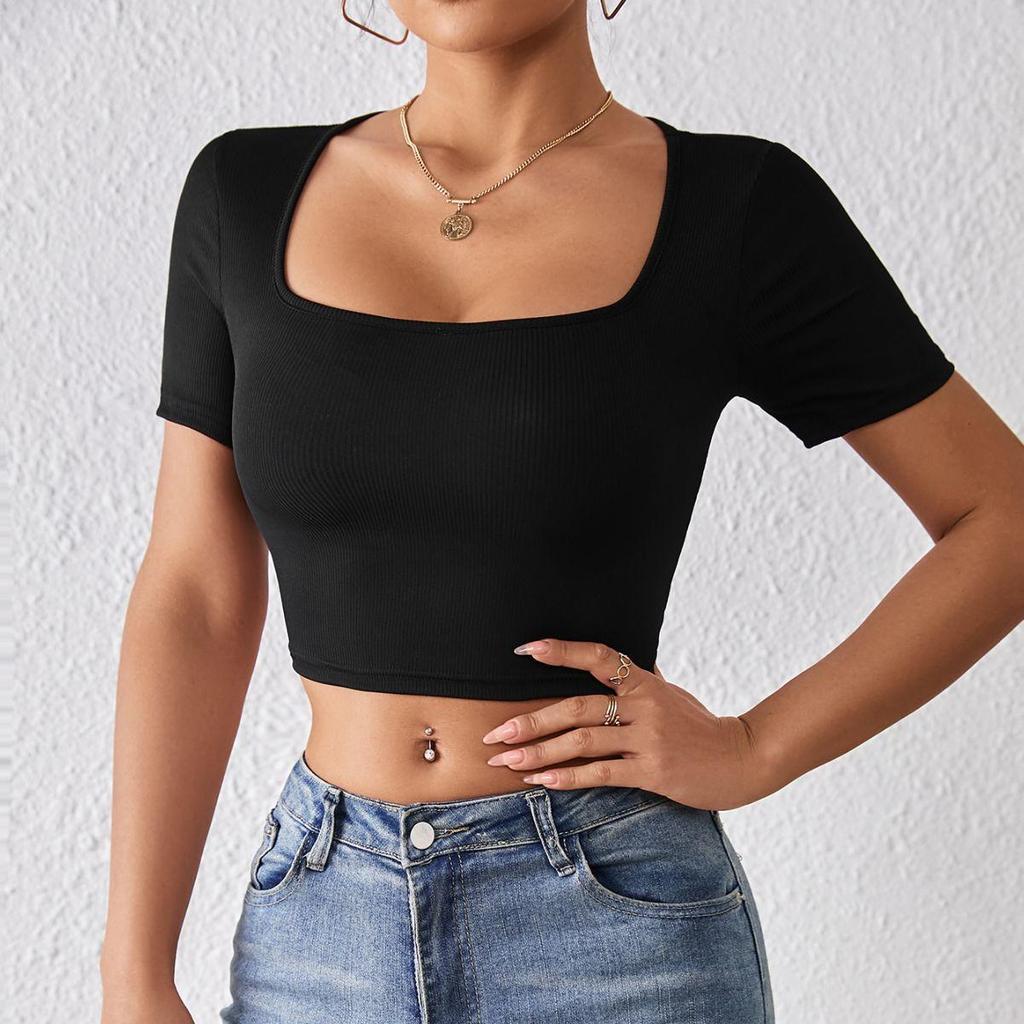 Casual T-shirt Tops voor Vrouwen Meisje 2024 Vrouwen Lange Mouw Ronde Hals Crop Top Tee Shirt Basic Solid Tight Slim Fit Cropped Shirt Workout Yoga Workout Tees Vrouwen, Blauw, L