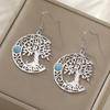 Dawapara Filigree Crescent Moon Tree of Life Dangle Earrings Turquoise Celtics Moon Wiccan Pendant Stainless Steel Jewelry