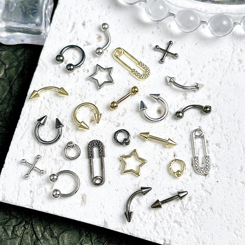 Legierung Gebogener Stab Augenbrauenstecker Außengewinde Doppelseitig Vergoldet Spitzkegel Punk Style Nagelkunst Zubehör DIY Nagel Süß Cool Dekoration DIY