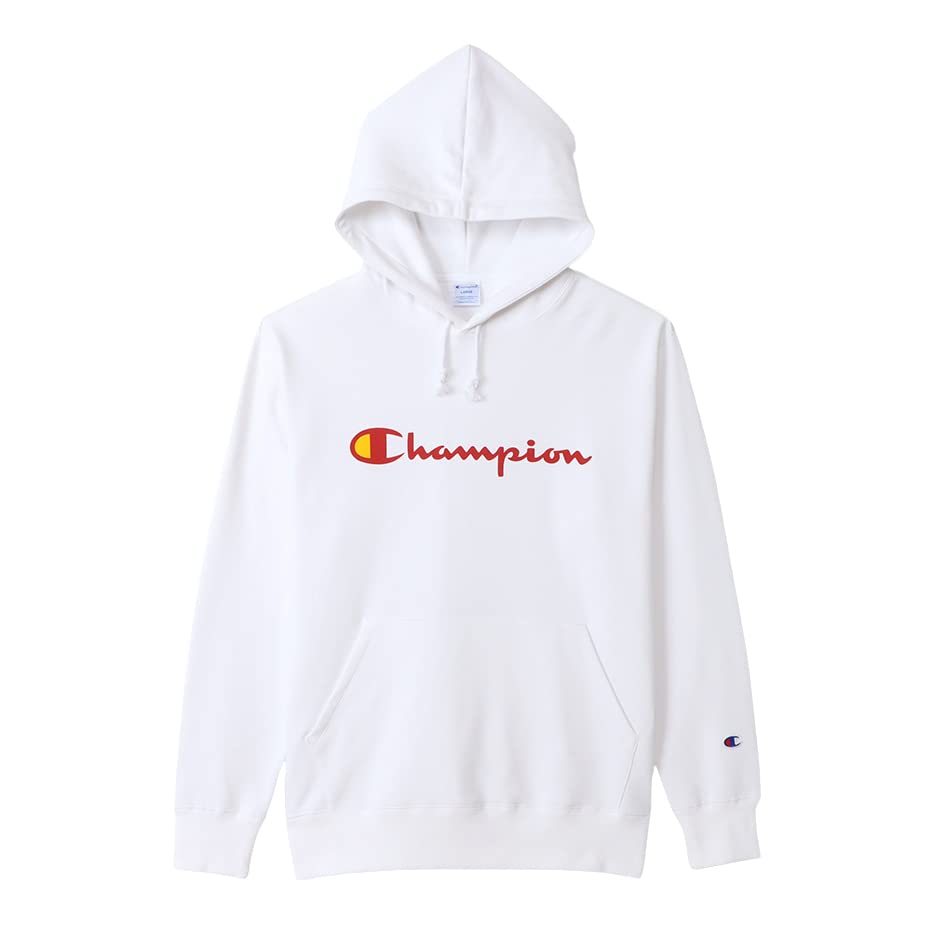 Champion Long Sleeve Script Logo Hooded Sweatshirt Size M Men's C3-W107, White,
