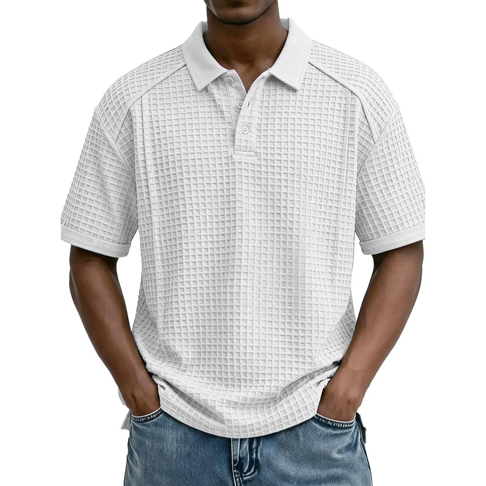 Men s Loose Casual Collar T-shirt Casual Short-sleeved Top L белый