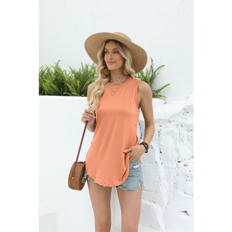 Women's Spring Summer Solid Color Round Neck Loose Sleeveless Casual Tank Top