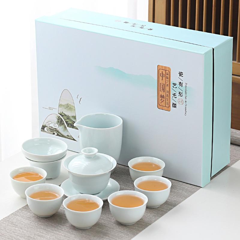 Household simple color glaze ceramic kung fu tea set gift box set gift gift