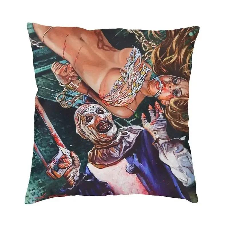 Horror Clown Halloween Movie Terrifier Cushion Cover Velvet Pillow Case Sofa Chair Square Pillowcase Living Room Decoration