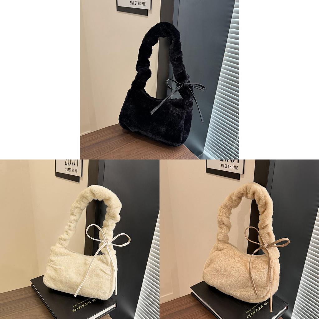 Plush Furry Shoulder Bag For Women With Zipper Closure And Mobile Pocket For Daily Use