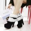 Christmas Winter Suede High Heels Thick Heel  Side Zipper Ladies Short Boots