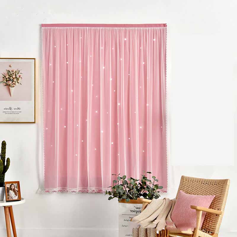 Be gręžimo dvigubo sluoksnio marlės sutankinti 95% užtemdantys užuolaidos su žvaigždučių išpjovomis - Magiški lipnūs langų užuolaidėlės namams/miegamajam