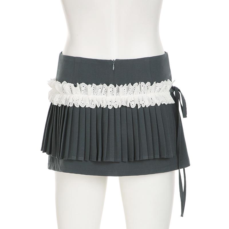 European & American Sweet Style Lace Pleated Two-Piece Short Skirt for Girls