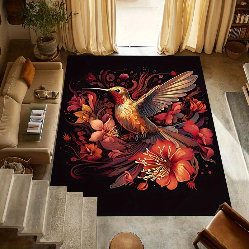 1pc Hummingbird Flowers Themed Rug for Home Decor, Non-slip Office Carpet, Chair mat, Outdoor Mat, Christmas and Halloween gifts-0731016