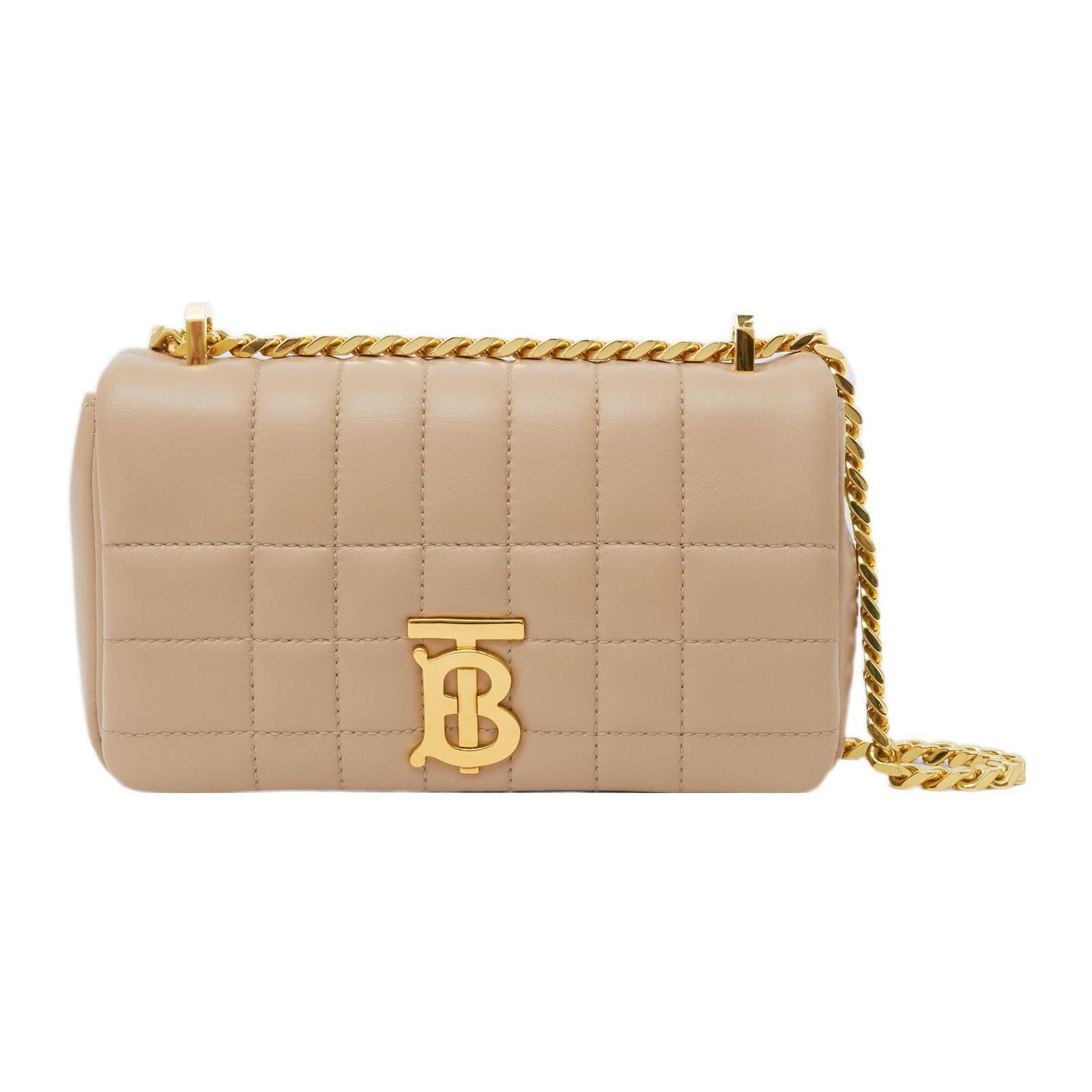 Burberry Women's Gold Lola Bag Adjustable Chain Shoulder Strap Logo Lambskin Mini Crossbody Bag Bags Oatmeal 80630151