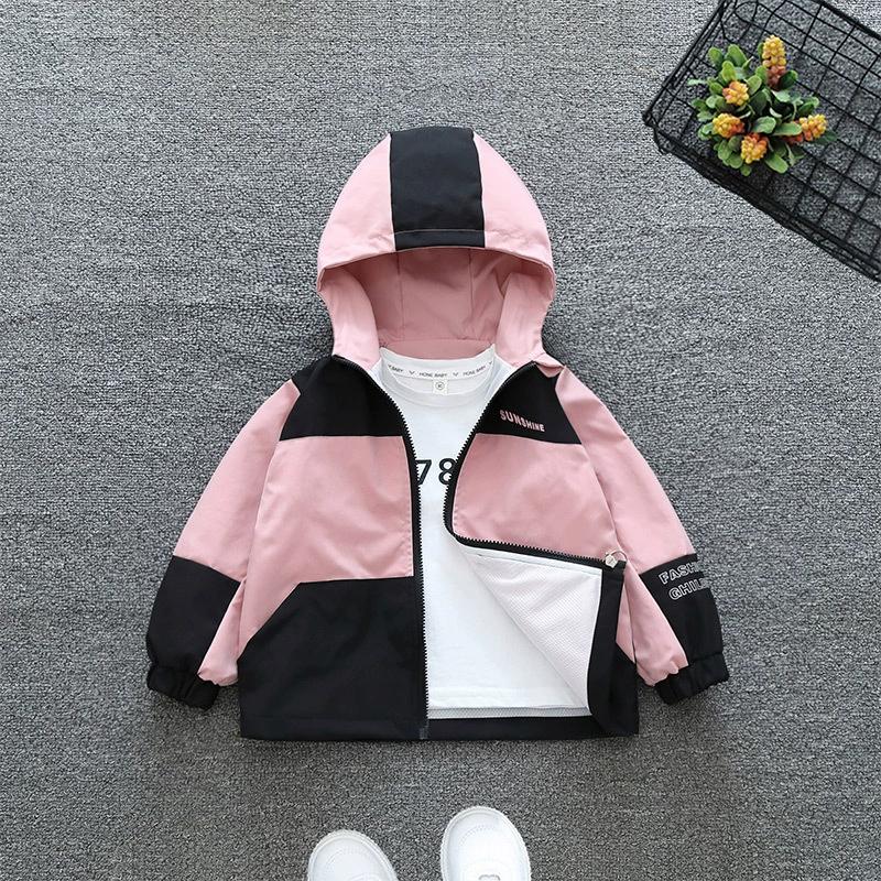 Spring Boys Jacket Letter Fashion Print Windbreaker Hooded Zipper Autumn Girls Coat Birthday Gift 2-12 Years Kids Clothes