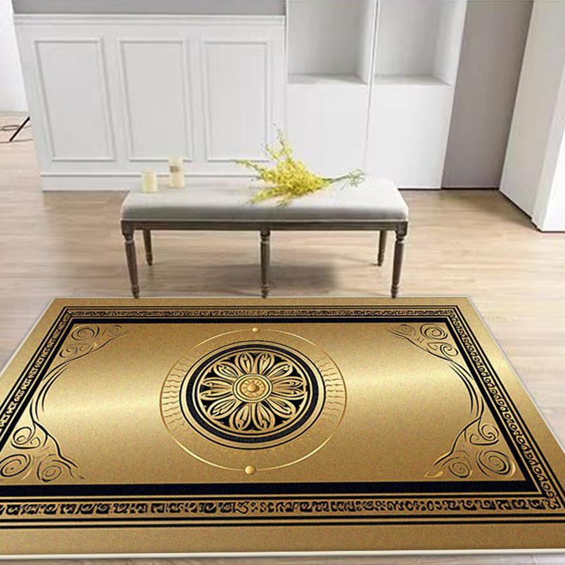 Modern Golden Antiskid Living Room Rug Luxury Big Size Bedroom Carpet Lint-free Soft Sofa Table Mat Easy Clean Machine Washable