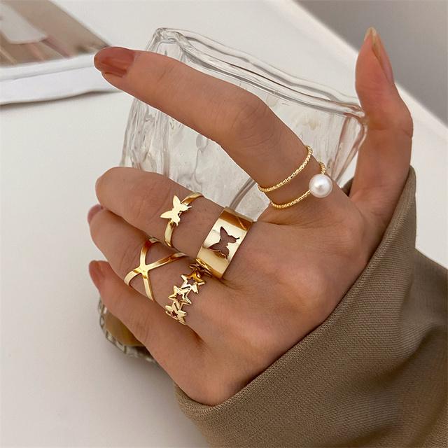 5PCS Elegante Vintage Silber Einstellbare Frauen Finger Nette Liebe Schmuck Hochzeit Party Geschenk für Mädchen Mode Hohl Herz ring Set
