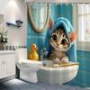 Cute Cat in Bathroom Waterproof Shower Curtain - Adorable Pet Decor, High-Quality Fabric, Durable and Stylish Design