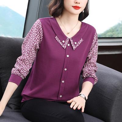 Women's 4XL T -shirt Mother's Dressed In Spring and Autumn New Long -sleeved T -shirts High -end Design Loose and Slimming