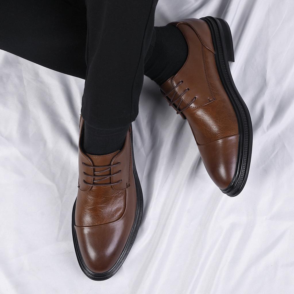 Casual Leather Shoes Men's Business Dress High Sense Men's Spring and Autumn Breathable Leather Suit British Style Groom Wedding Shoes
