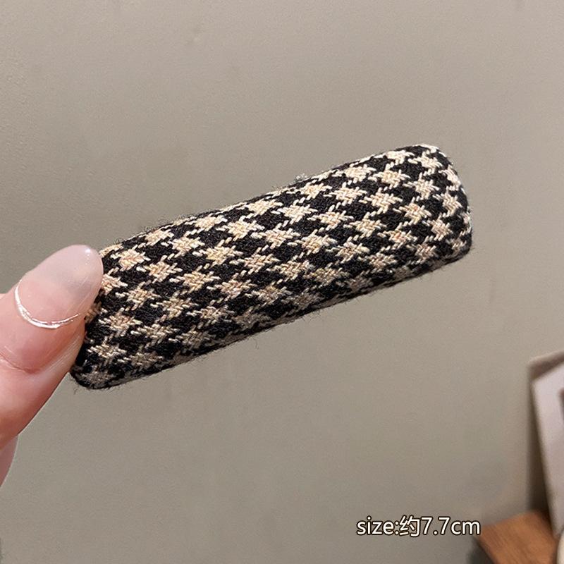Vintage Maillard Plaid Leather Rectangle Hairpin For Women Girls Sweet Hair Ornament Barrette Hair Clip Hair Accessories