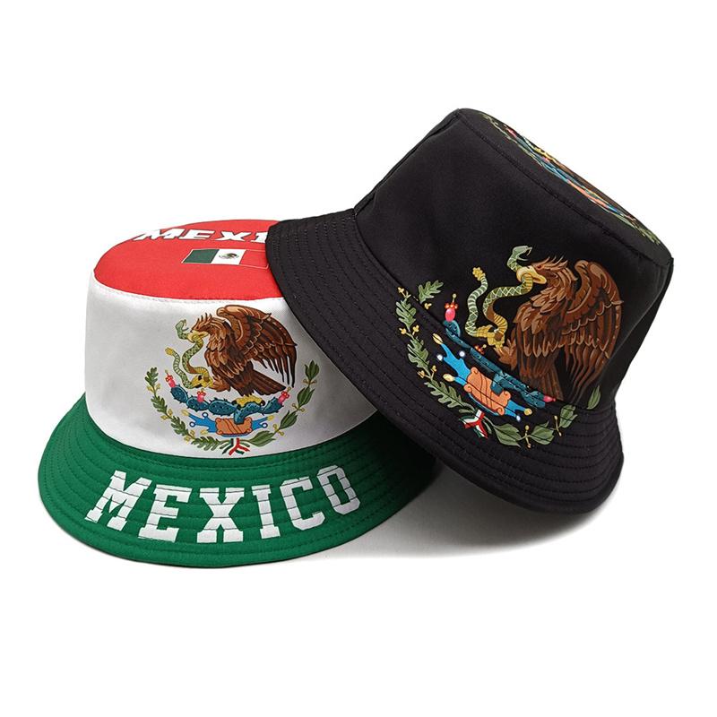 Fashionable Unisex Double Side Fishing Caps Outdoor Mexico Flag Bucket Hat Reversible