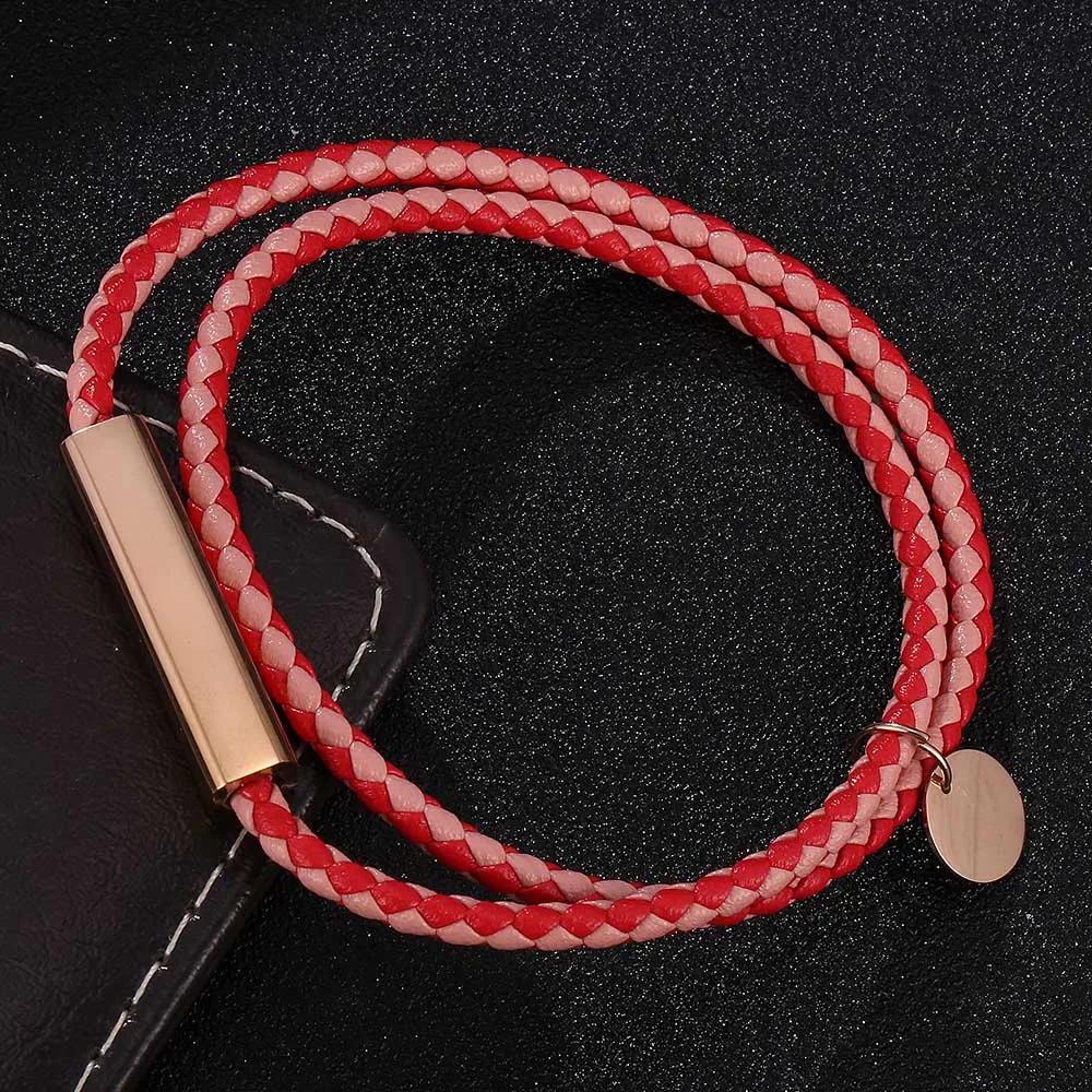 Bracelet Classique Designer Homme Femme Exquis Bouton Acier Inoxydable Bracelet Cuir Tissé à la Main Bijoux Féminins Cadeaux