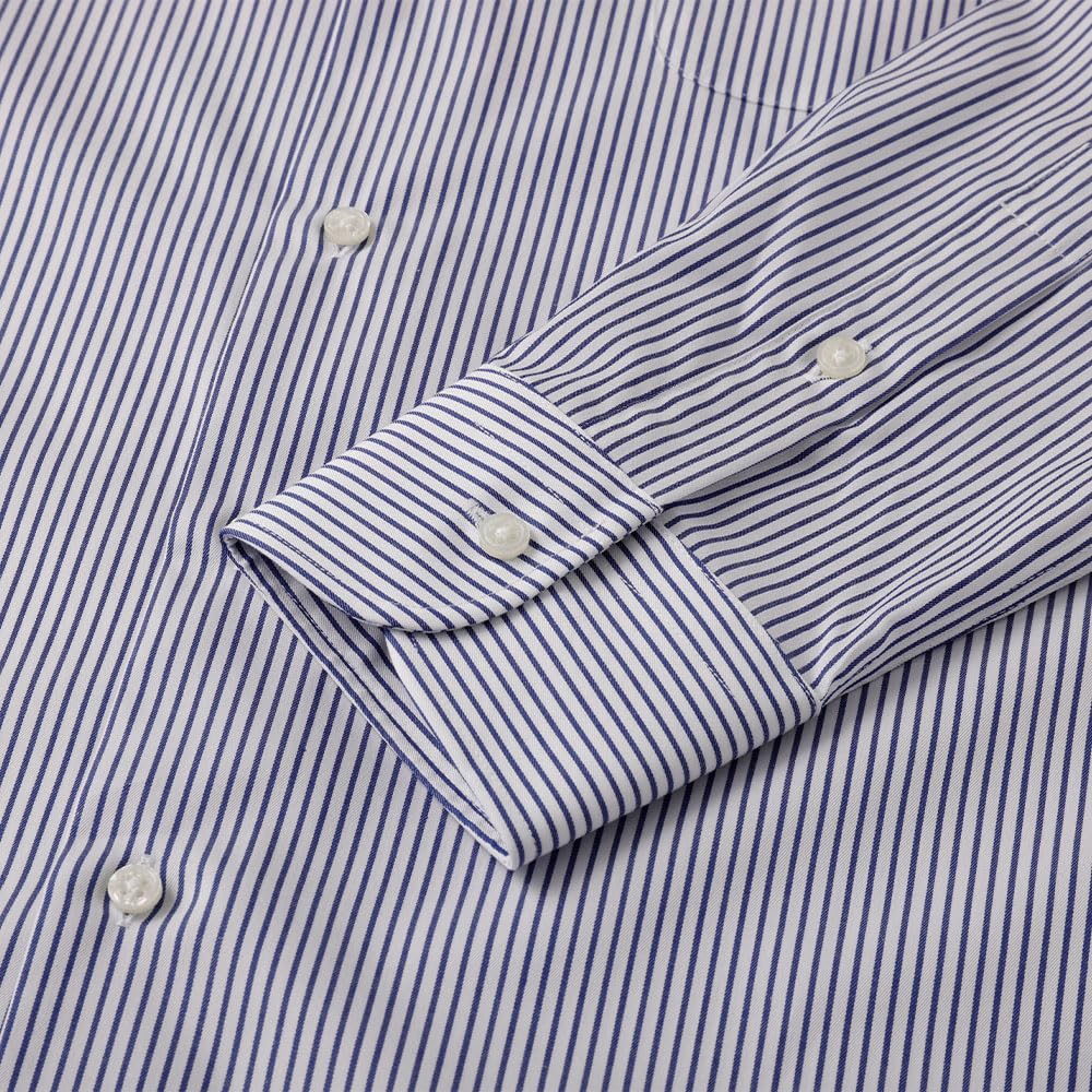 HITOYOSHI Easy Care Shirt Long Sleeve 10 Sizes Hitoyoshi Dress Shirt Cotton LB-W3 [Semi-wide/Navy Stripe/39-84] Men's 100%