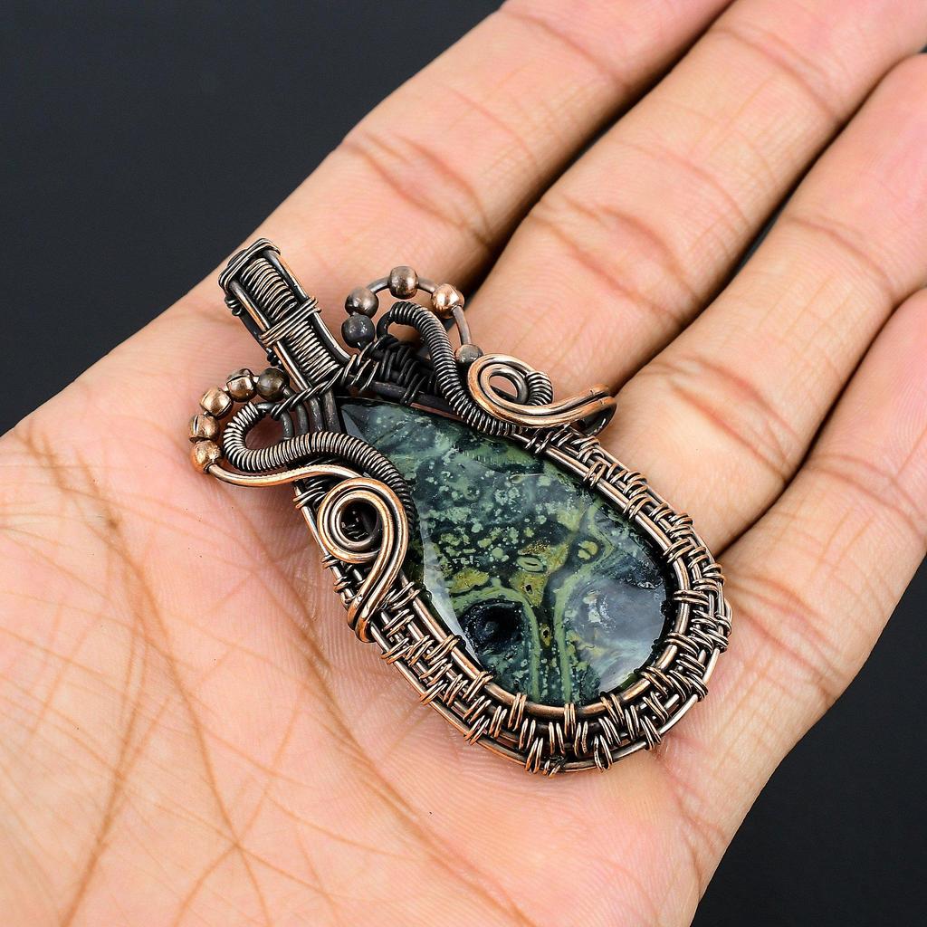 Star Galaxy Jasper Pendant, 999 Copper Wire Wrapped Gemstone Jewelry, Handmade Pendant, For Thanksgiving