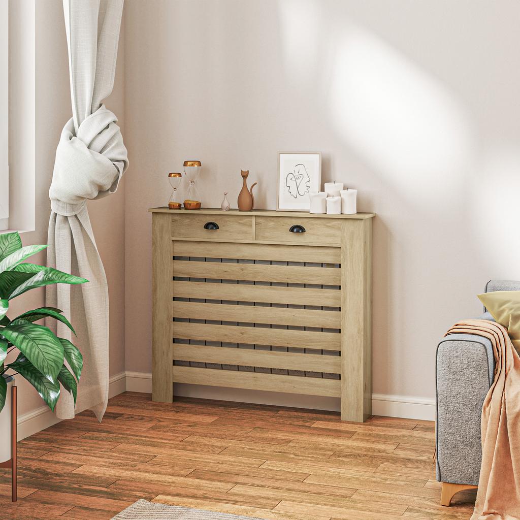 95.5H X 111Wcm Radiator Cover, with Drawer - Oak