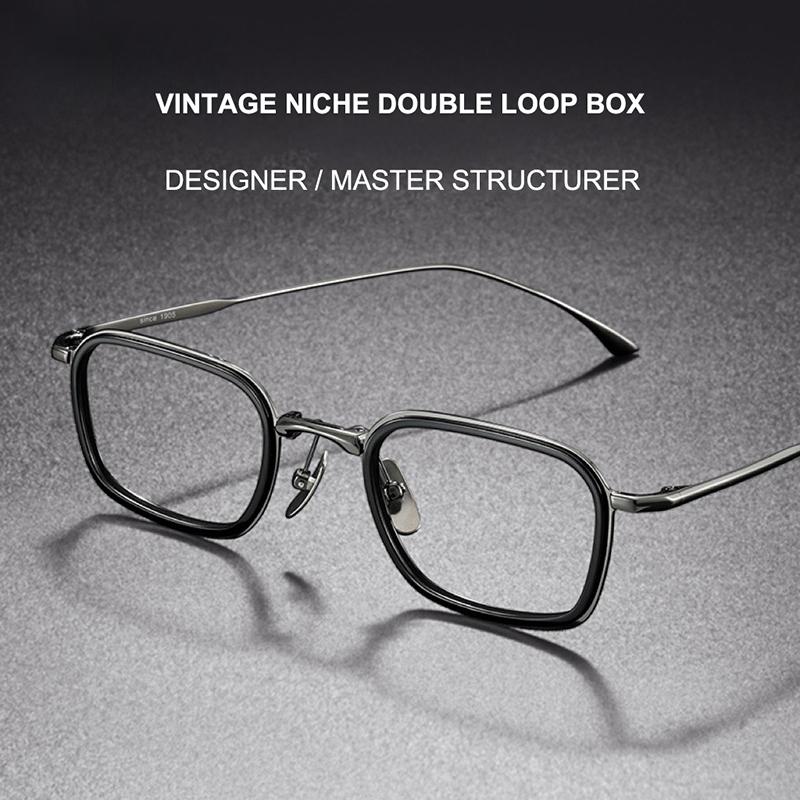 Retro Luxury Ultra-Light Half-Titanium Glasses Frame Women Square Eyeglasses Double-Rim Design Men Business Casual Spectacles