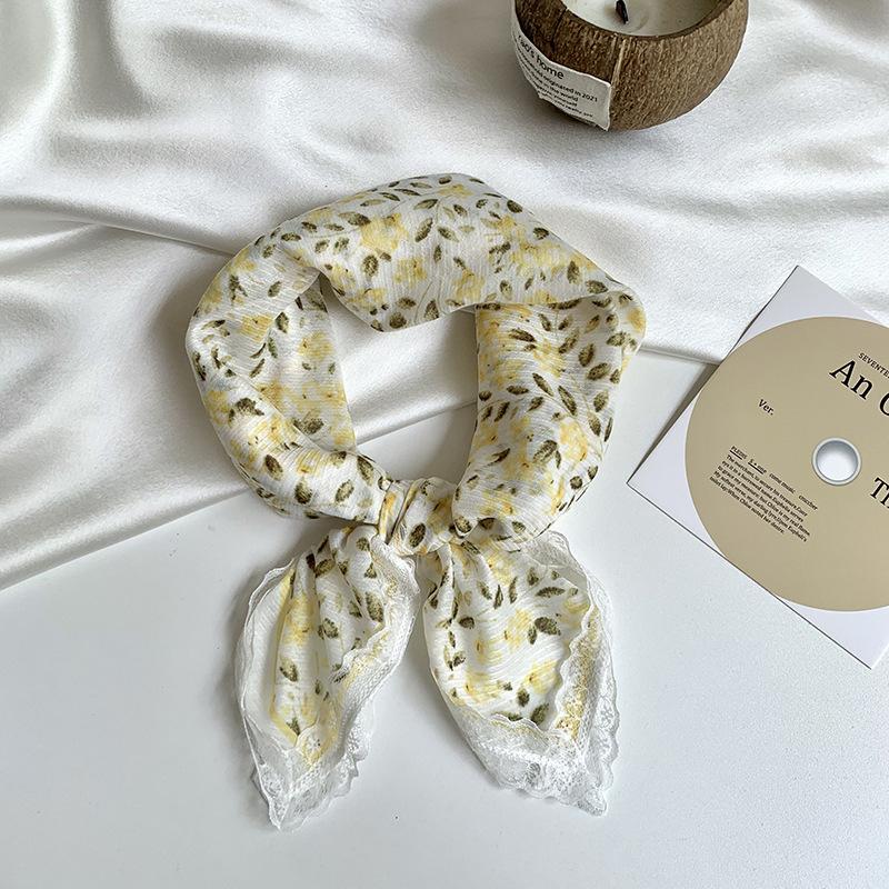 Headscarf summer female pastoral style sweet and fresh decorative scarf lace silk scarf neck small square hair accessories