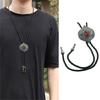 Elegant Black Bolo Tie with Gemstones Pendant Cowboy Necktie Western Tie