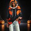 Women's Fashionable Three-Quarter-Sleeve Halloween-Printed Hooded Pullover