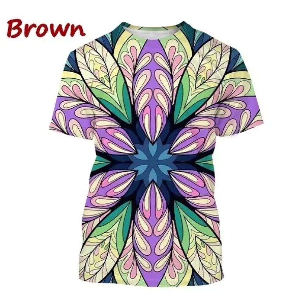 Summer Women's 3D Printing T-shirt Sparkling Camo Mandala Art T-shirt O-Neck Large Short Sleeve Casual Top
