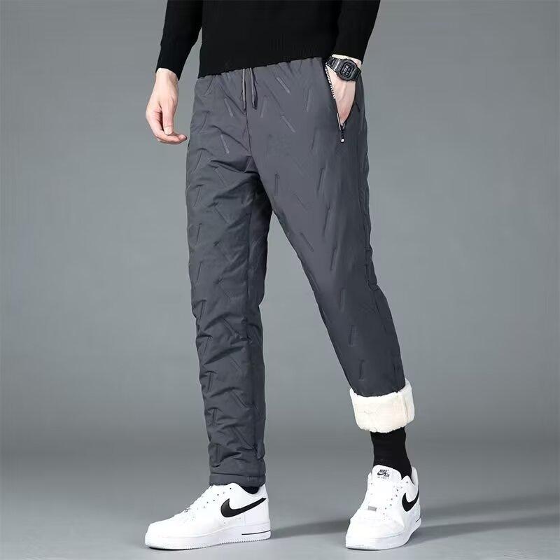 Cotton Pants Men's Outer Wear Winter Windproof and Cold-proof Lamb Wool Thermal Pants Piled and Thickened Dad Casual Long Pants